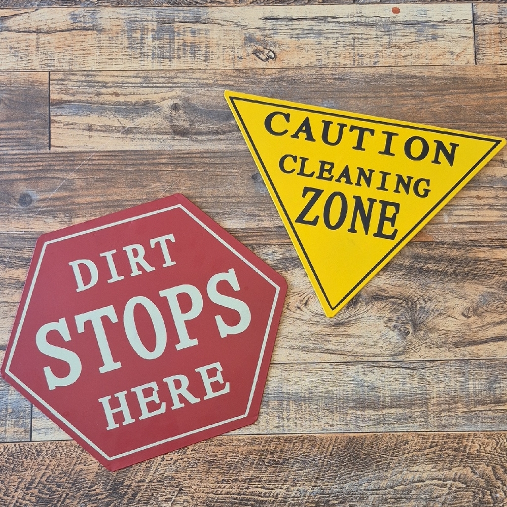 Laundry Room Vintage Metal Sign Set Of 2 Cute Red Stop Sign Yellow Caution Sign